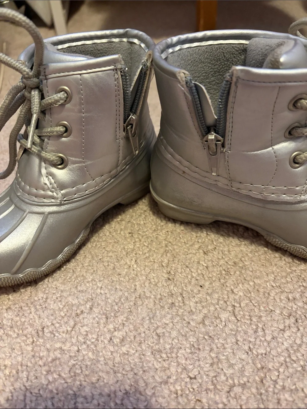 Khombu Silver Metallic Lace-Up Kids Duck Boots